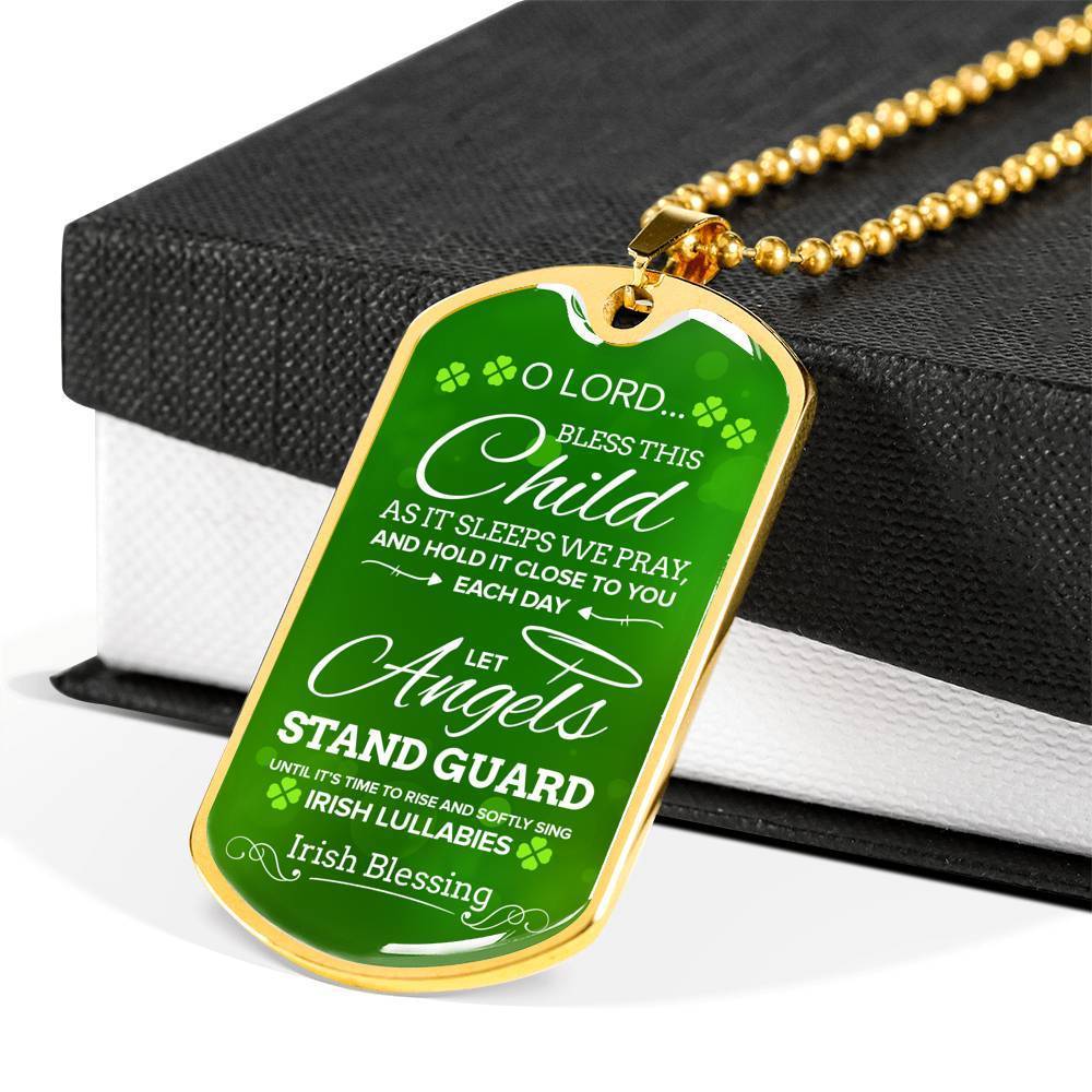 Irish Religious Gift Blessing Prayer Necklace Stainless Steel or 18k Gold Dog Tag 24" Chain-Express Your Love Gifts