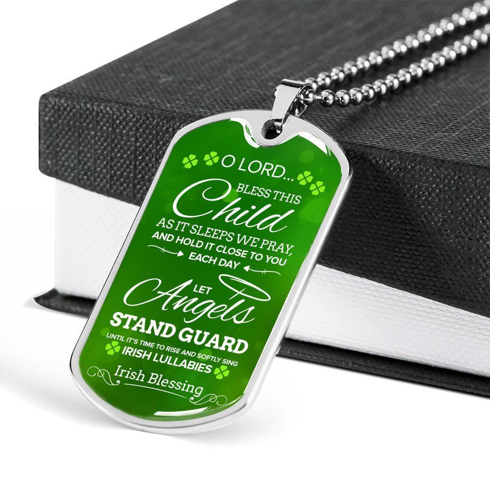 Irish Religious Gift Blessing Prayer Necklace Stainless Steel or 18k Gold Dog Tag 24" Chain-Express Your Love Gifts