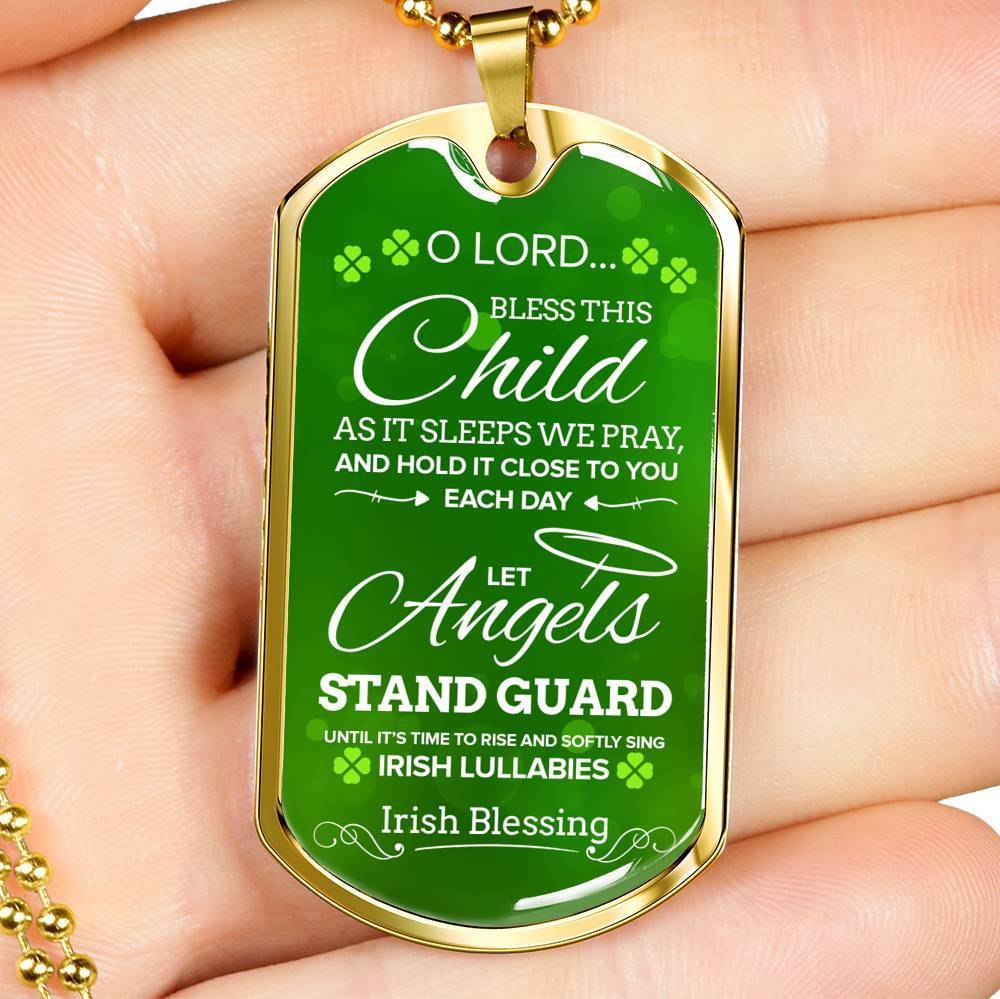 Irish Religious Gift Blessing Prayer Necklace Stainless Steel or 18k Gold Dog Tag 24" Chain-Express Your Love Gifts