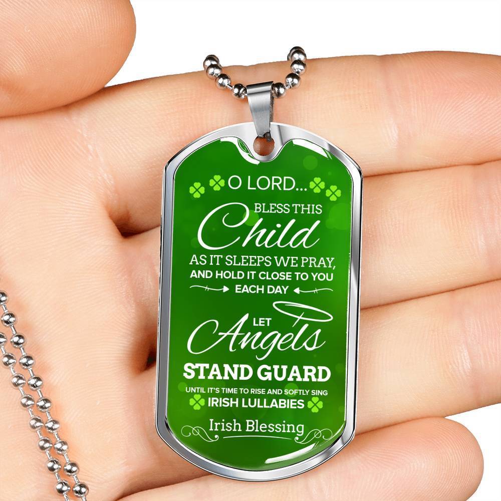 Irish Religious Gift Blessing Prayer Necklace Stainless Steel or 18k Gold Dog Tag 24" Chain-Express Your Love Gifts