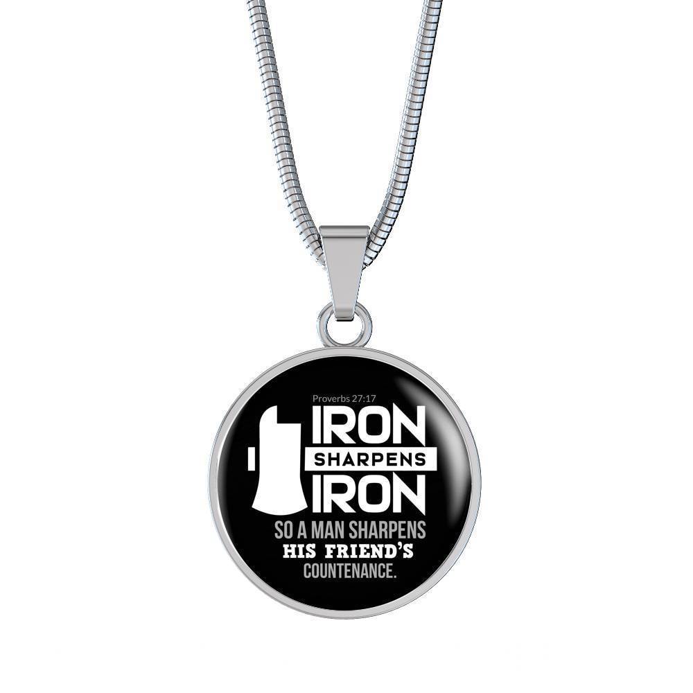 Iron Sharpens Iron Proverbs 27:17 Circle Pendant Stainless Steel or 18k Gold 18-22"-Express Your Love Gifts