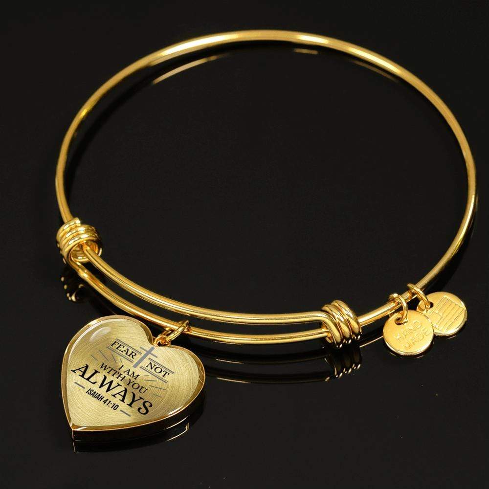 Isaiah 41:10 Fear Not Stainless Steel or 18k Gold Heart Bangle Bracelet - Express Your Love Gifts