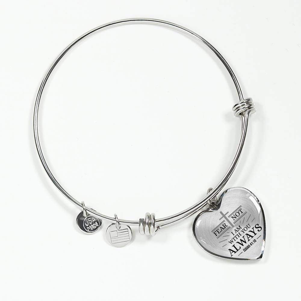 Isaiah 41:10 Fear Not Stainless Steel or 18k Gold Heart Bangle Bracelet - Express Your Love Gifts