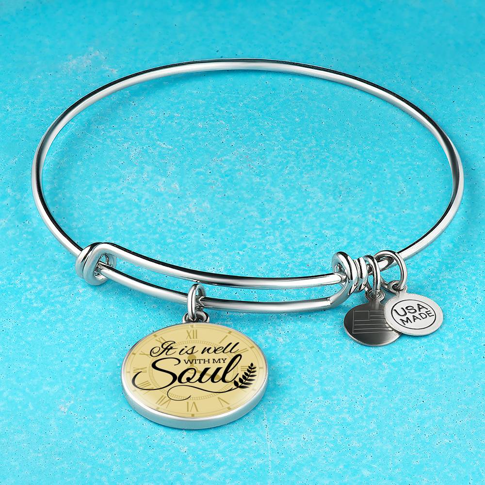 It Is Well With My Soul Circle Pendant Bangle Bracelet Stainless Steel or 18k Gold-Express Your Love Gifts