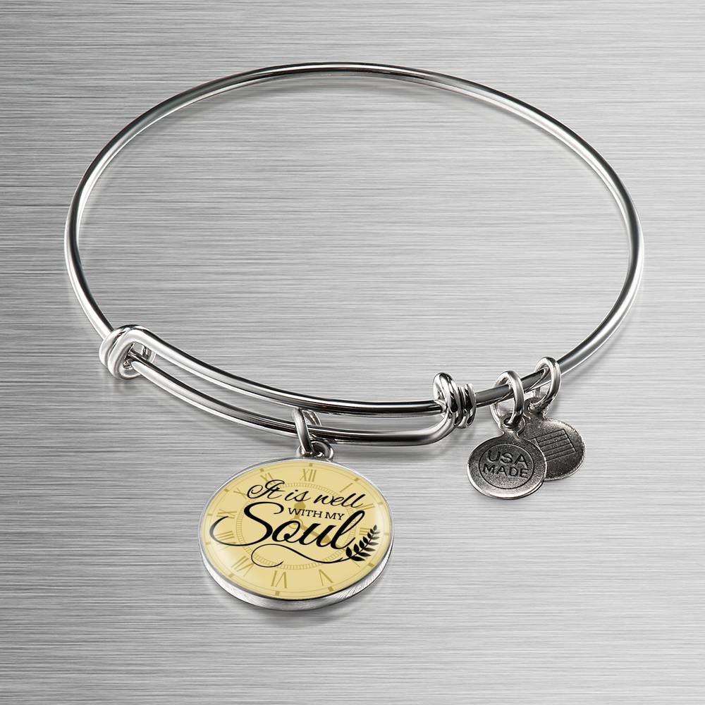 It Is Well With My Soul Circle Pendant Bangle Bracelet Stainless Steel or 18k Gold-Express Your Love Gifts