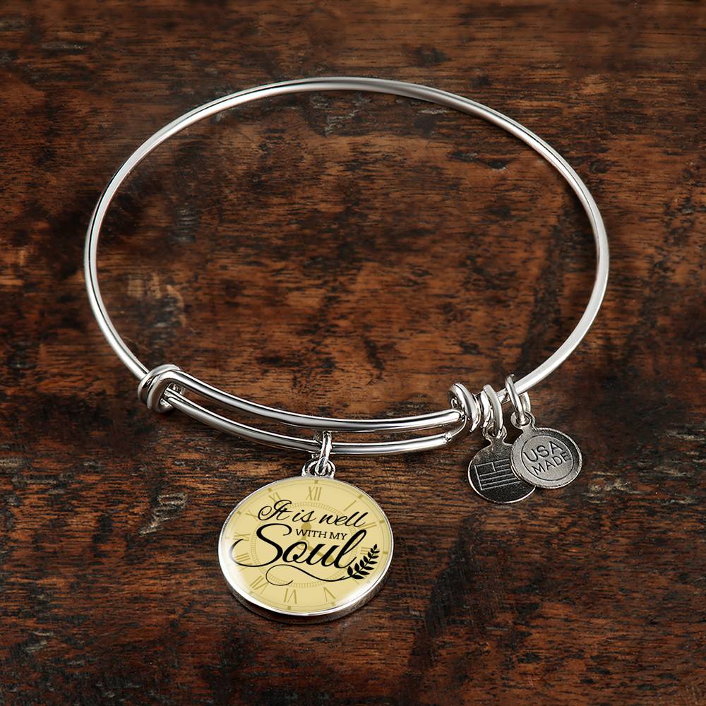 It Is Well With My Soul Circle Pendant Bangle Bracelet Stainless Steel or 18k Gold-Express Your Love Gifts