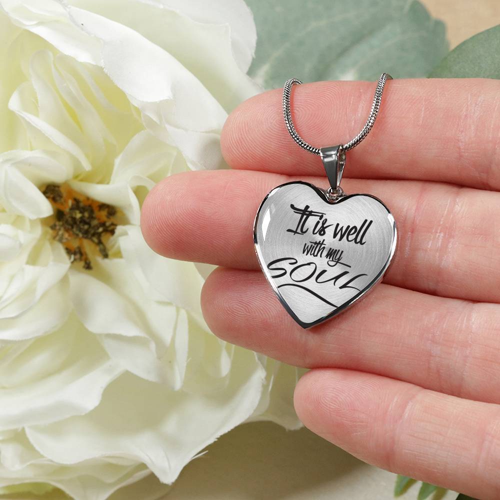 It Is Well With My Soul Necklace Stainless Steel or 18k Gold Heart Pendant 18-22" - Express Your Love Gifts