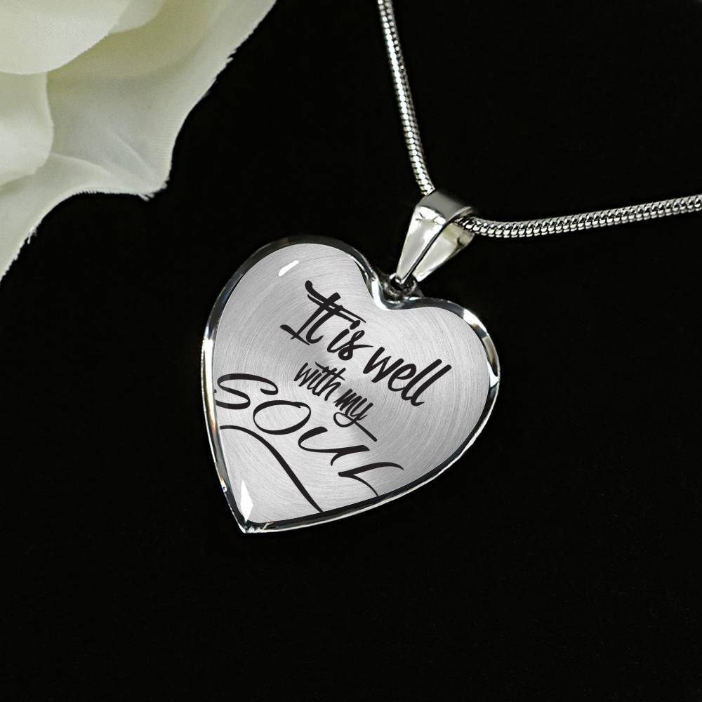 It Is Well With My Soul Necklace Stainless Steel or 18k Gold Heart Pendant 18-22" - Express Your Love Gifts