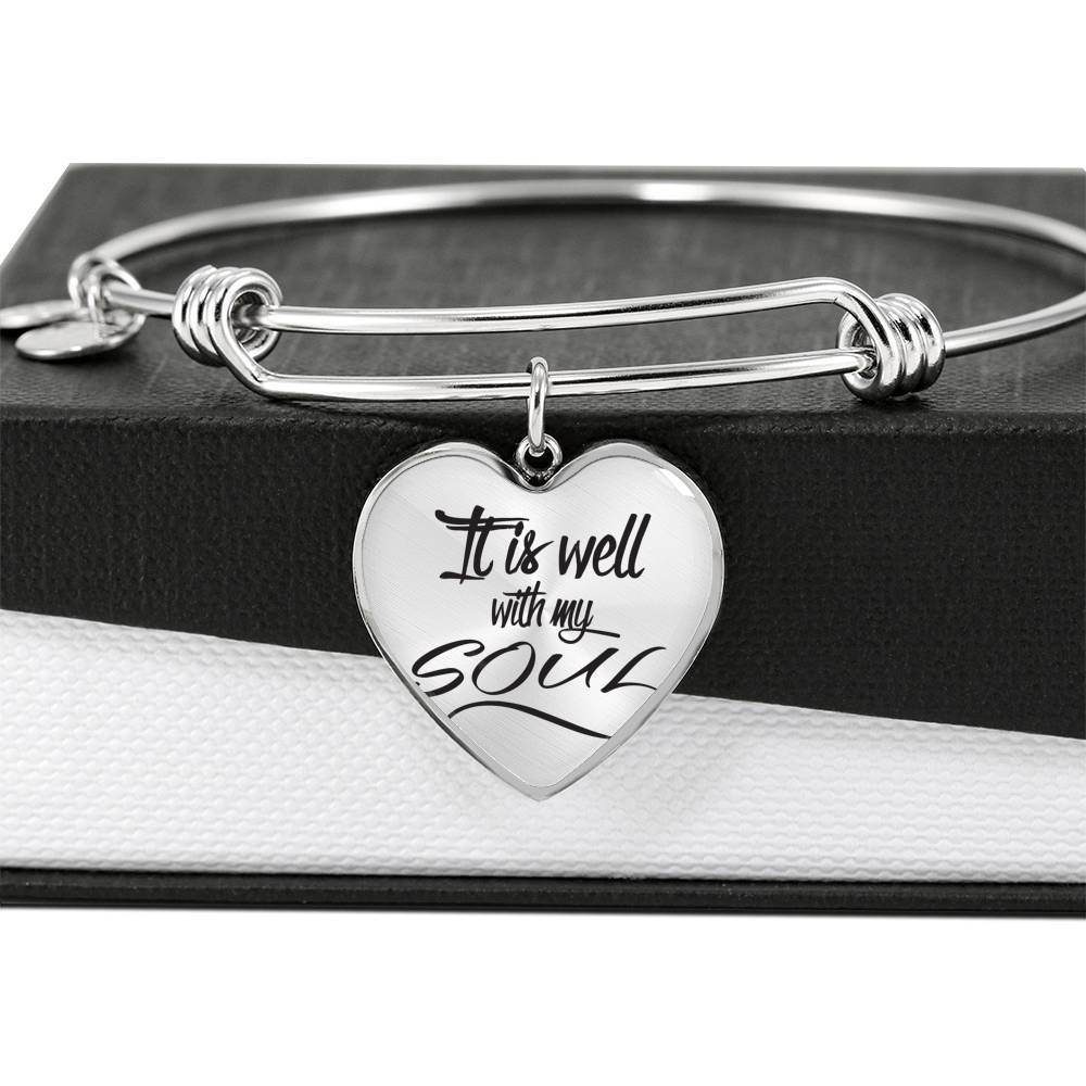 It Is Well With My Soul Stainless Steel or 18k Gold Heart Bangle Bracelet - Express Your Love Gifts