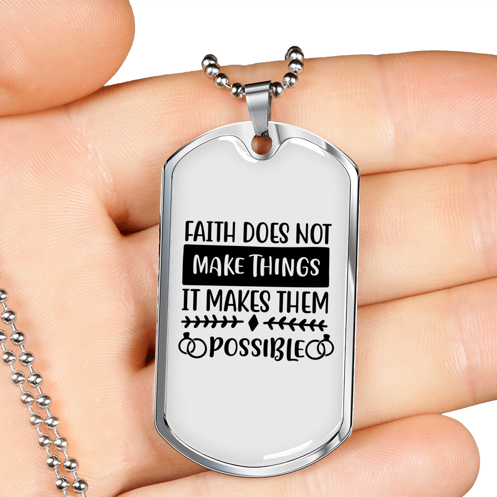 It Makes Them Possible Christian Necklace Stainless Steel or 18k Gold Dog Tag 24" Chain-Express Your Love Gifts