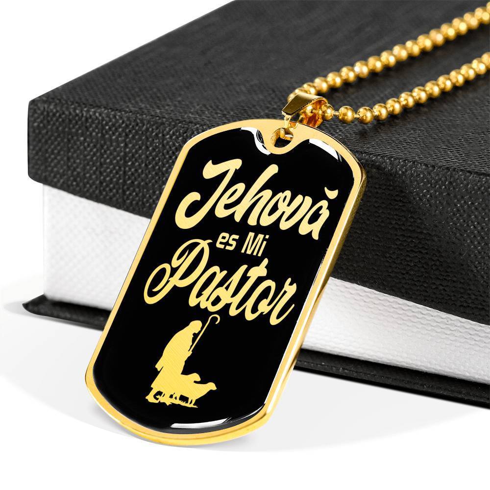 Jehova Es Mi Pastor Spanish Dog Tag Stainless Steel or 18k Gold 24" Chain - Express Your Love Gifts