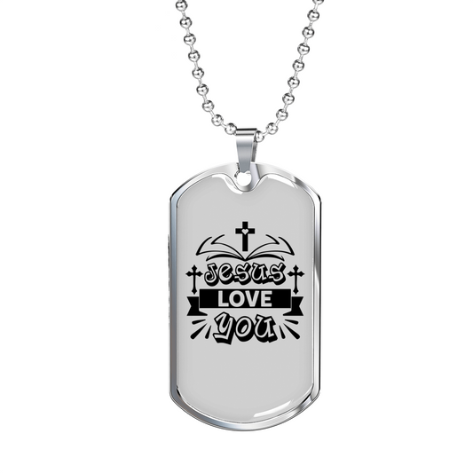 Jesus And Love Christian Necklace Stainless Steel or 18k Gold Dog Tag 24" Chain-Express Your Love Gifts