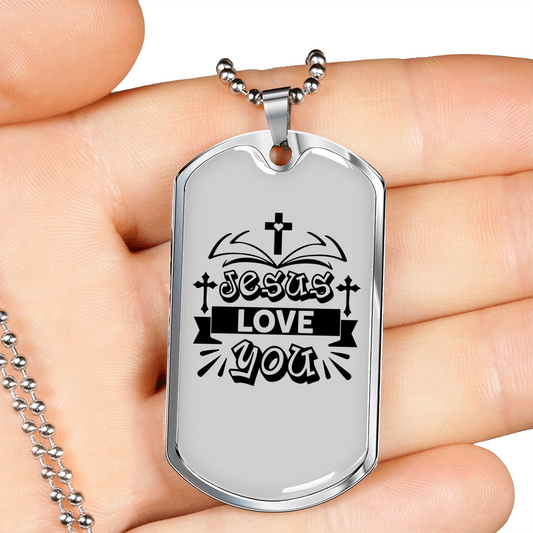 Jesus And Love Christian Necklace Stainless Steel or 18k Gold Dog Tag 24" Chain-Express Your Love Gifts