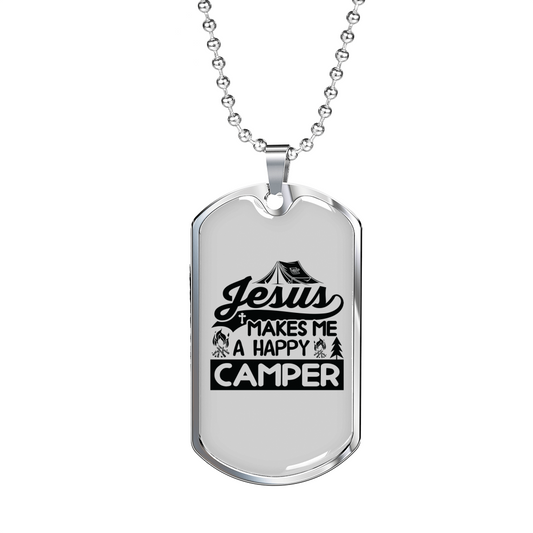 Jesus Camper Christian Necklace Stainless Steel or 18k Gold Dog Tag 24" Chain-Express Your Love Gifts
