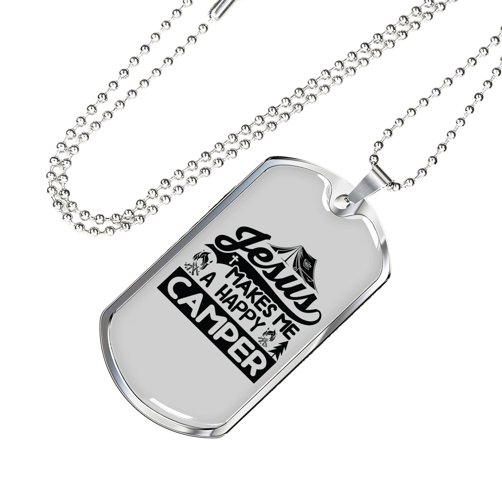 Jesus Camper Christian Necklace Stainless Steel or 18k Gold Dog Tag 24" Chain-Express Your Love Gifts