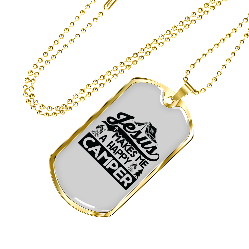 Jesus Camper Christian Necklace Stainless Steel or 18k Gold Dog Tag 24" Chain-Express Your Love Gifts