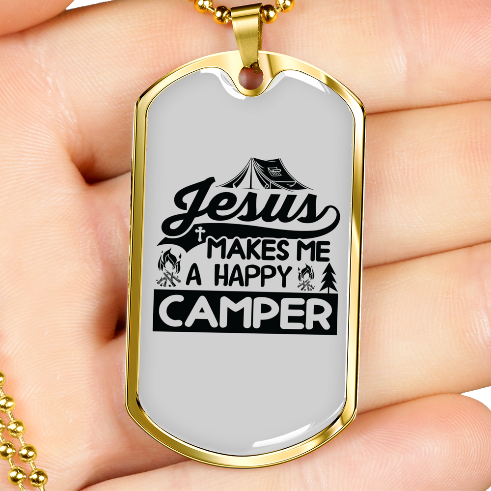 Jesus Camper Christian Necklace Stainless Steel or 18k Gold Dog Tag 24" Chain-Express Your Love Gifts
