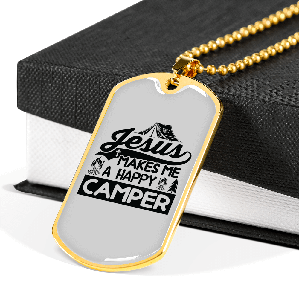 Jesus Camper Christian Necklace Stainless Steel or 18k Gold Dog Tag 24" Chain-Express Your Love Gifts