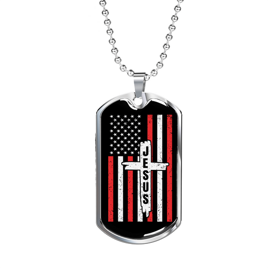 Jesus Christian Necklace Stainless Steel or 18k Gold Dog Tag 24" Chain-Express Your Love Gifts