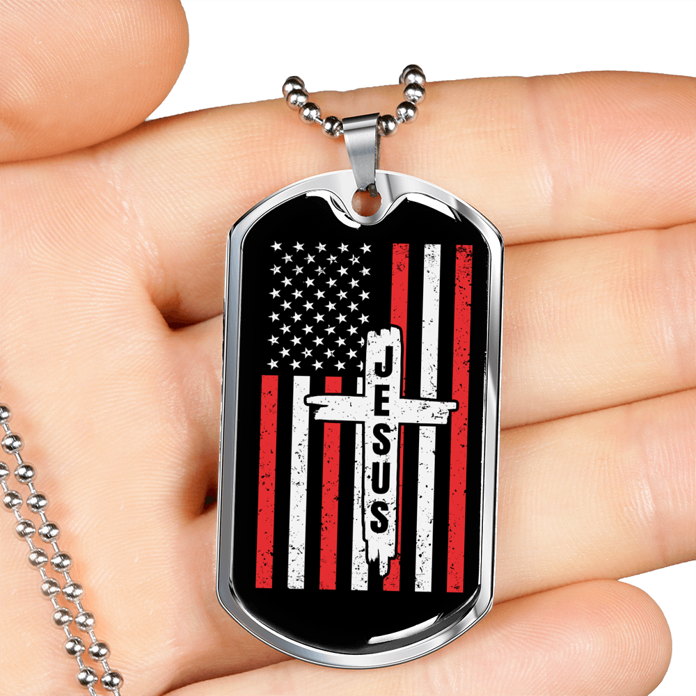 Jesus Christian Necklace Stainless Steel or 18k Gold Dog Tag 24" Chain-Express Your Love Gifts