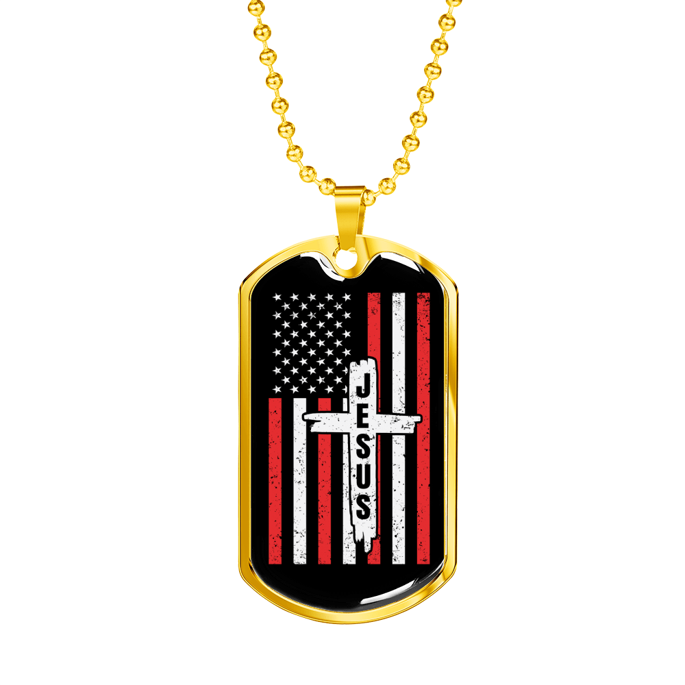 Jesus Christian Necklace Stainless Steel or 18k Gold Dog Tag 24" Chain-Express Your Love Gifts