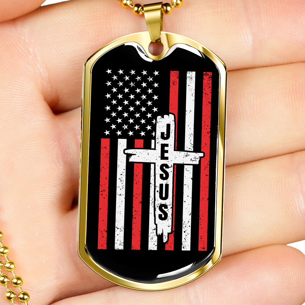 Jesus Christian Necklace Stainless Steel or 18k Gold Dog Tag 24" Chain-Express Your Love Gifts