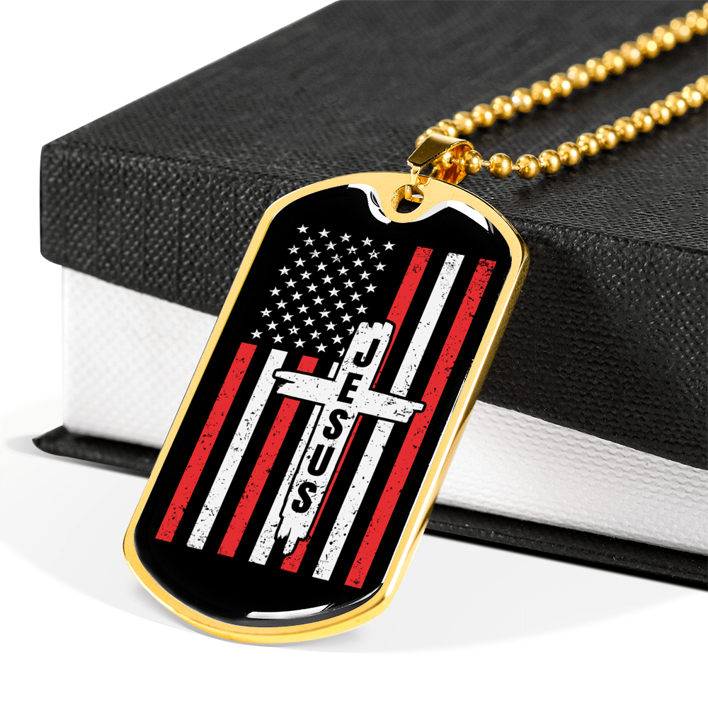Jesus Christian Necklace Stainless Steel or 18k Gold Dog Tag 24" Chain-Express Your Love Gifts