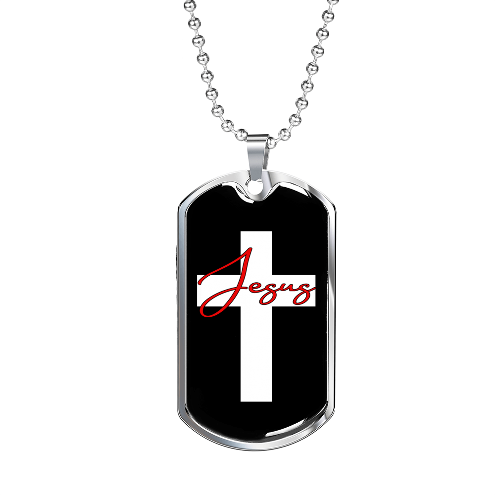 Jesus Cross Christian Necklace Stainless Steel or 18k Gold Dog Tag 24" Chain-Express Your Love Gifts