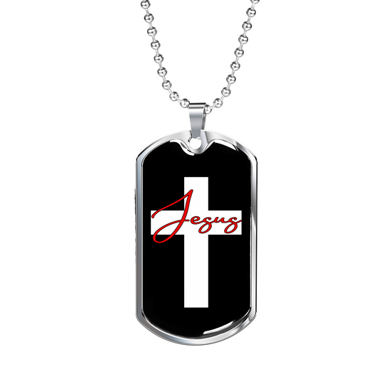 Jesus Cross Christian Necklace Stainless Steel or 18k Gold Dog Tag 24" Chain-Express Your Love Gifts