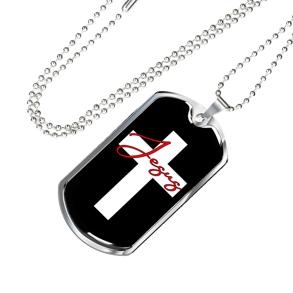 Jesus Cross Christian Necklace Stainless Steel or 18k Gold Dog Tag 24" Chain-Express Your Love Gifts
