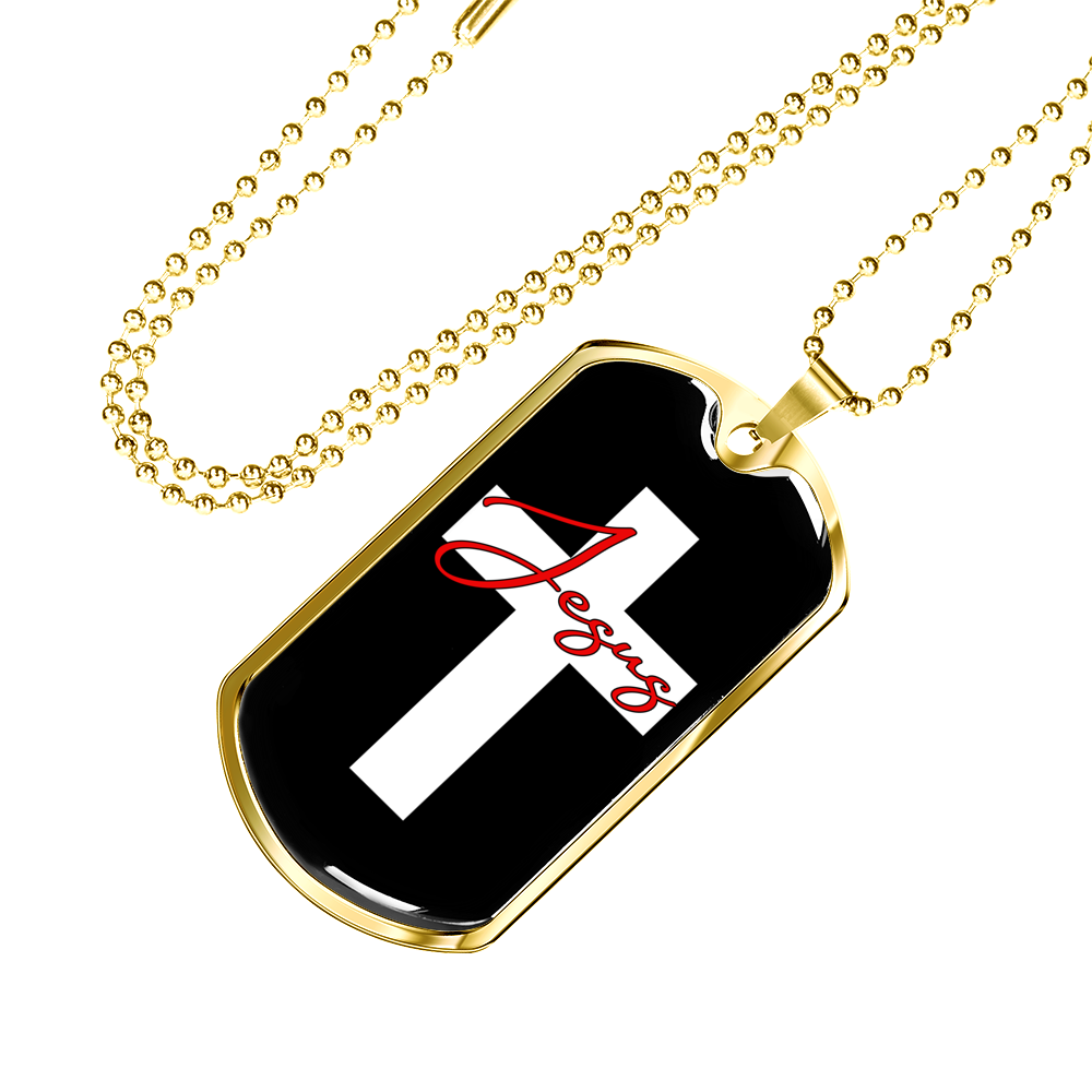 Jesus Cross Christian Necklace Stainless Steel or 18k Gold Dog Tag 24" Chain-Express Your Love Gifts