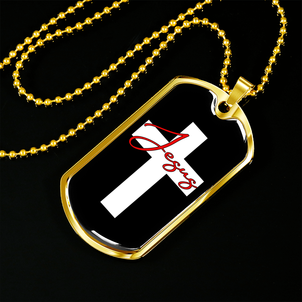 Jesus Cross Christian Necklace Stainless Steel or 18k Gold Dog Tag 24" Chain-Express Your Love Gifts
