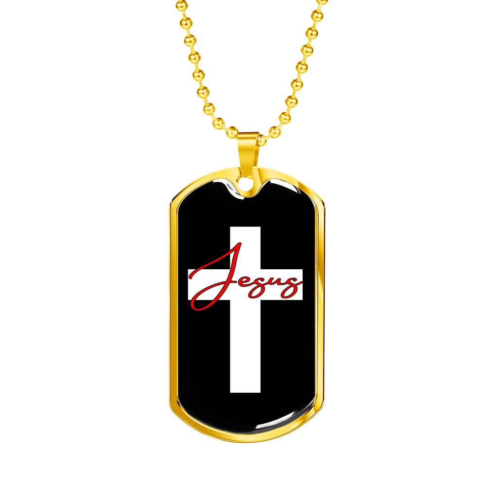 Jesus Cross Christian Necklace Stainless Steel or 18k Gold Dog Tag 24" Chain-Express Your Love Gifts