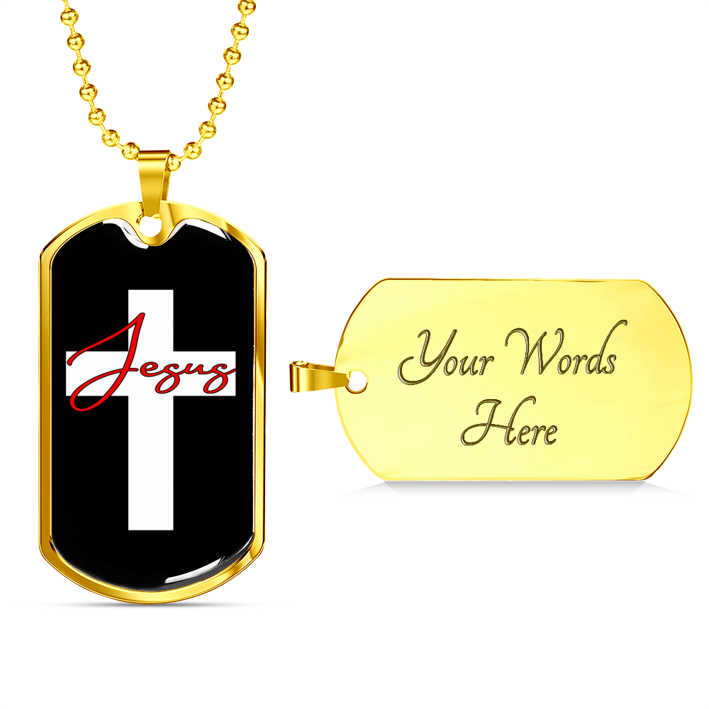 Jesus Cross Christian Necklace Stainless Steel or 18k Gold Dog Tag 24" Chain-Express Your Love Gifts