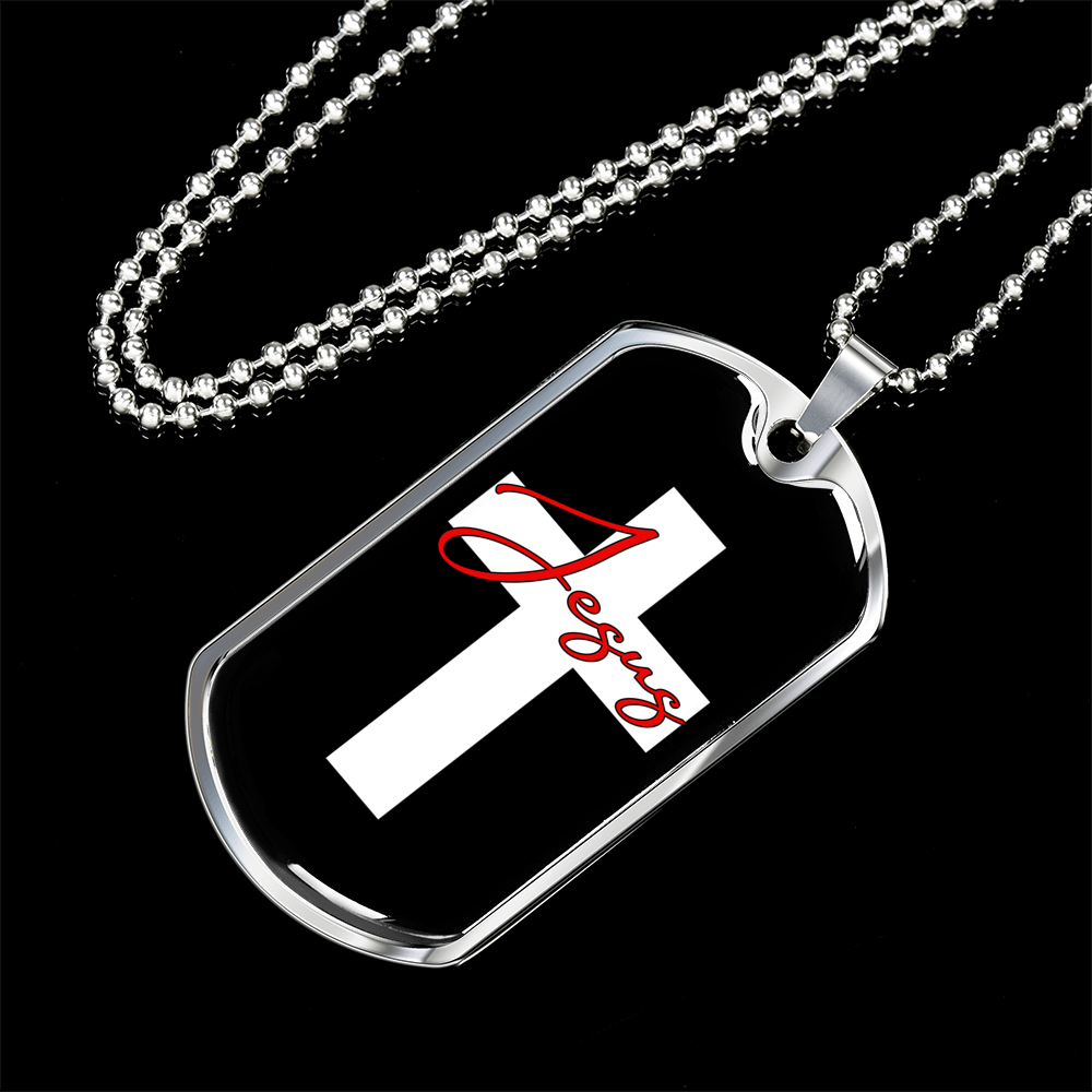 Jesus Cross Christian Necklace Stainless Steel or 18k Gold Dog Tag 24" Chain-Express Your Love Gifts