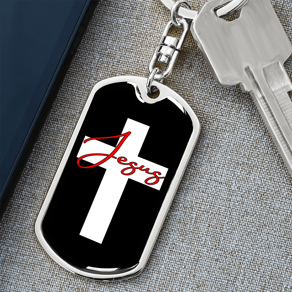 Jesus Cross Cross Keychain Stainless Steel or 18k Gold Dog Tag Keyring-Express Your Love Gifts