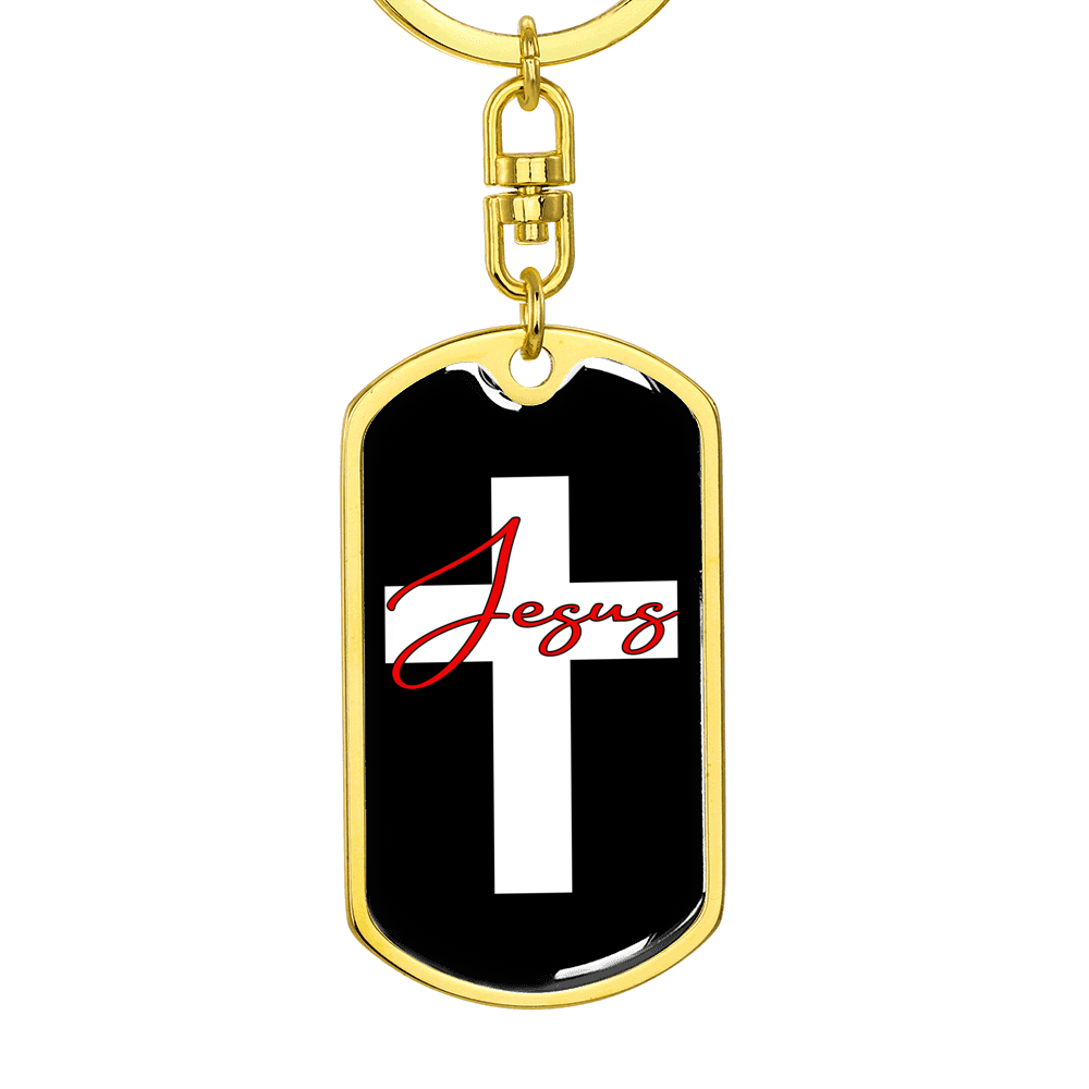Jesus Cross Cross Keychain Stainless Steel or 18k Gold Dog Tag Keyring-Express Your Love Gifts