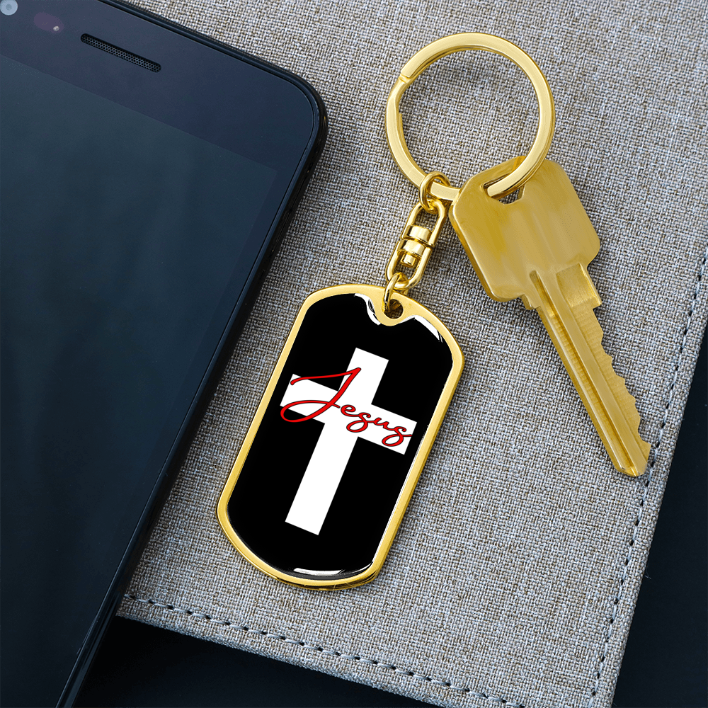 Jesus Cross Cross Keychain Stainless Steel or 18k Gold Dog Tag Keyring-Express Your Love Gifts