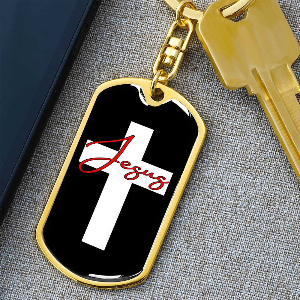 Jesus Cross Cross Keychain Stainless Steel or 18k Gold Dog Tag Keyring-Express Your Love Gifts