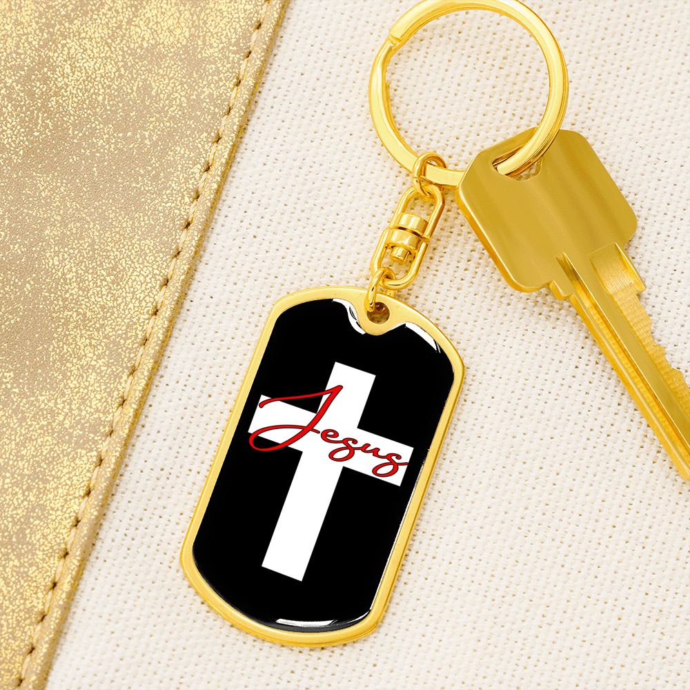 Jesus Cross Cross Keychain Stainless Steel or 18k Gold Dog Tag Keyring-Express Your Love Gifts