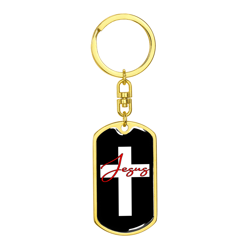 Jesus Cross Cross Stainless Steel or 18k Gold Premium Swivel Dog Tag Keychain