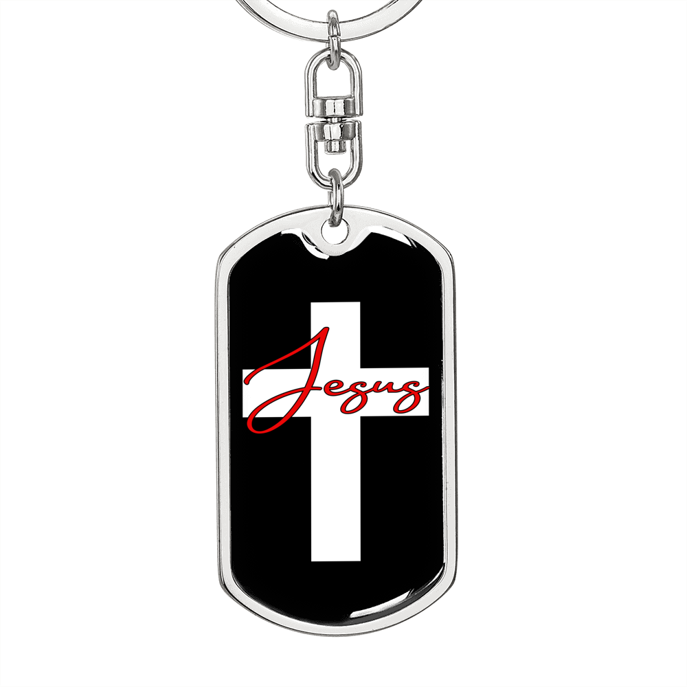 Jesus Cross Cross Keychain Stainless Steel or 18k Gold Dog Tag Keyring-Express Your Love Gifts