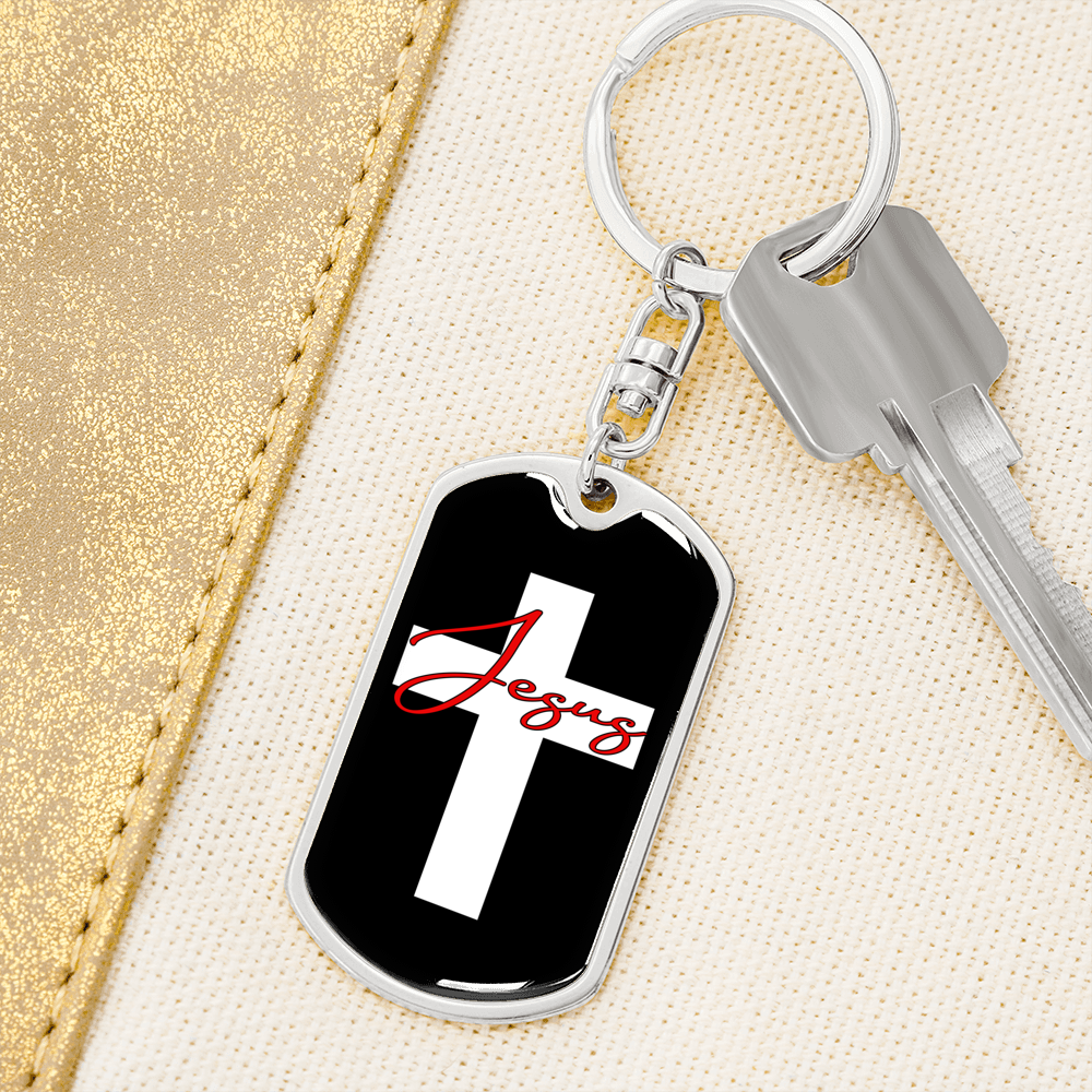 Jesus Cross Cross Keychain Stainless Steel or 18k Gold Dog Tag Keyring-Express Your Love Gifts