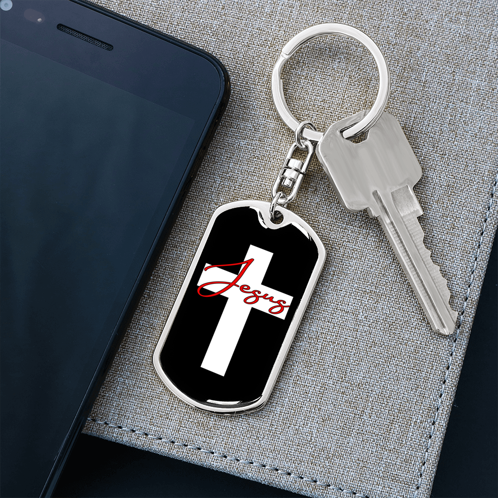 Jesus Cross Cross Keychain Stainless Steel or 18k Gold Dog Tag Keyring-Express Your Love Gifts