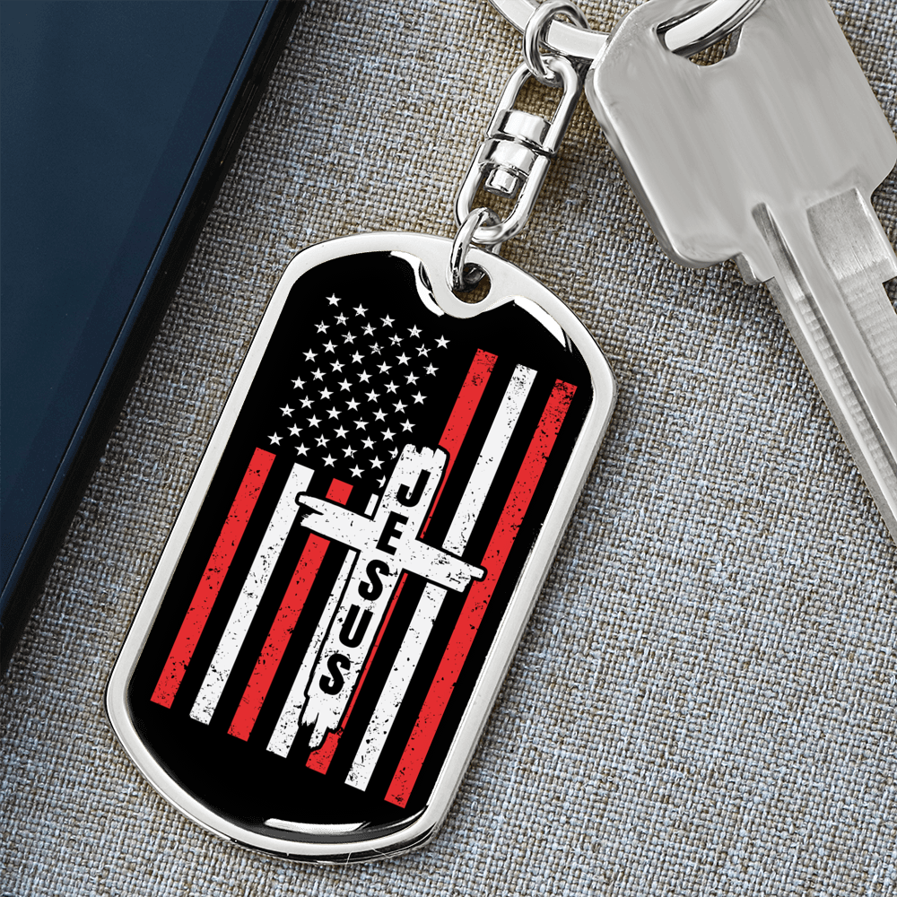 Jesus Cross Keychain Stainless Steel or 18k Gold Dog Tag Keyring-Express Your Love Gifts