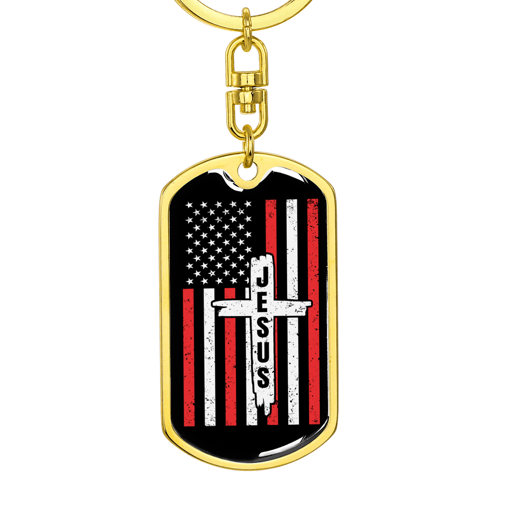 Jesus Cross Keychain Stainless Steel or 18k Gold Dog Tag Keyring-Express Your Love Gifts