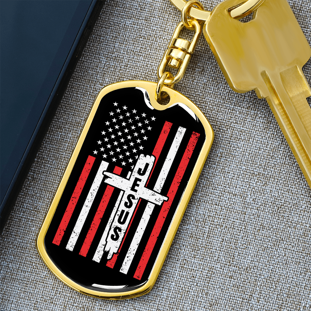 Jesus Cross Keychain Stainless Steel or 18k Gold Dog Tag Keyring-Express Your Love Gifts