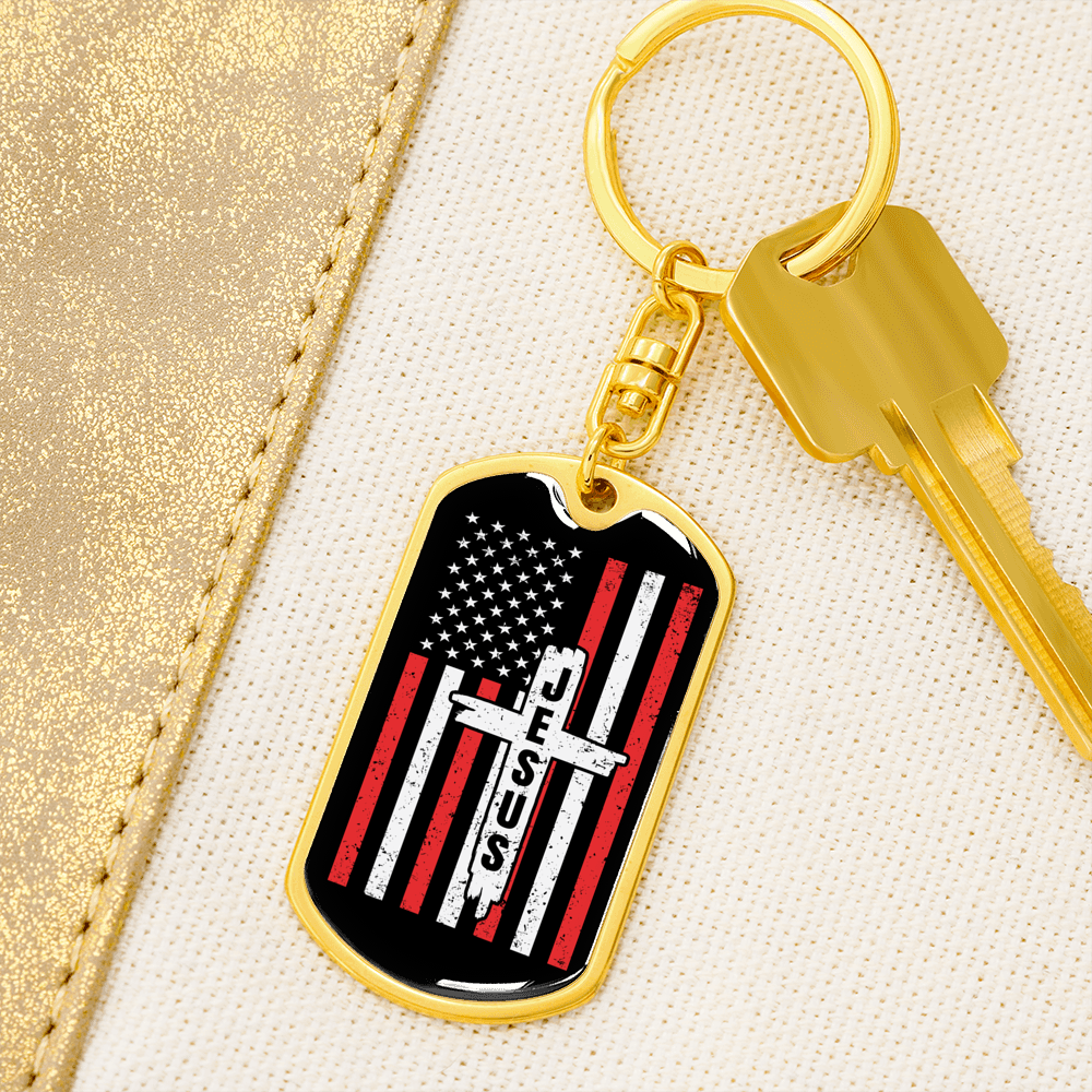Jesus Cross Keychain Stainless Steel or 18k Gold Dog Tag Keyring-Express Your Love Gifts