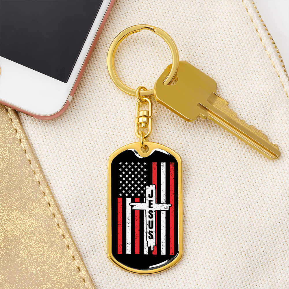 Jesus Cross Keychain Stainless Steel or 18k Gold Dog Tag Keyring-Express Your Love Gifts