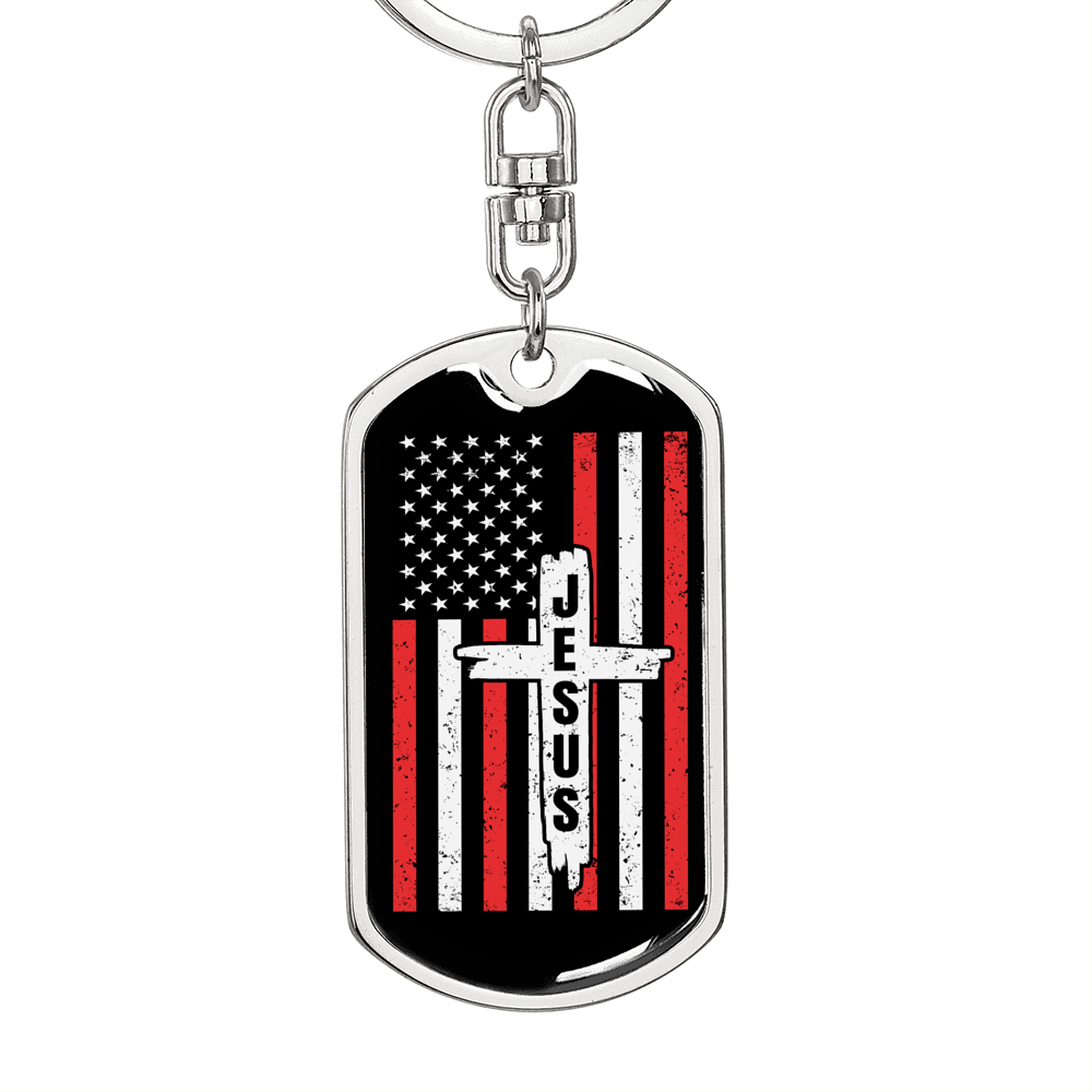 Jesus Cross Keychain Stainless Steel or 18k Gold Dog Tag Keyring-Express Your Love Gifts